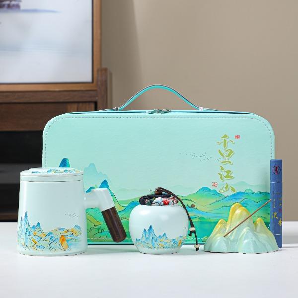 瓷语花香千里江山办公杯套装