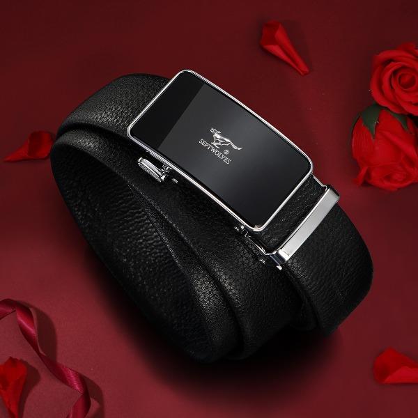 七匹狼男士头层牛皮自动扣皮带A1297-1