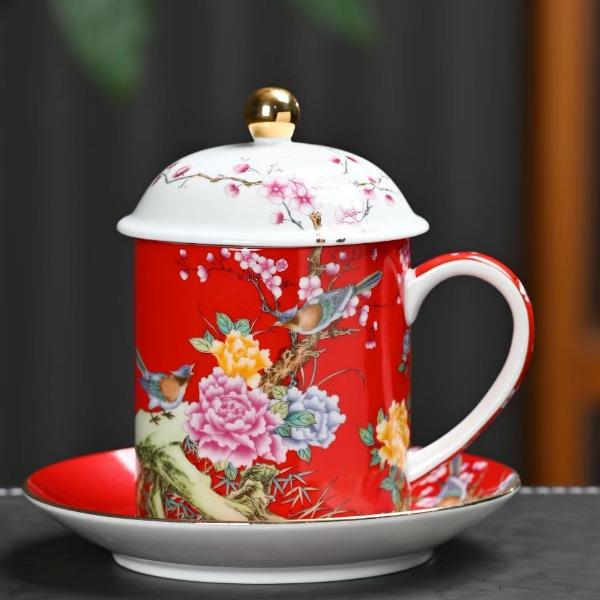 瓷语花香喜上眉梢珐琅彩办公杯