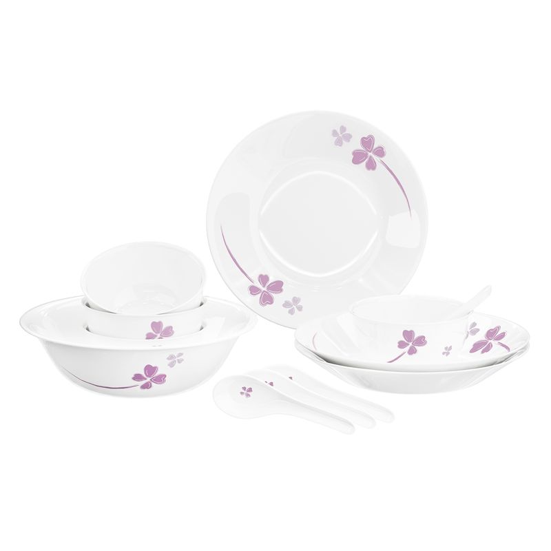 米技生活玻璃餐具套装紫色幸运草系列（十二件套）