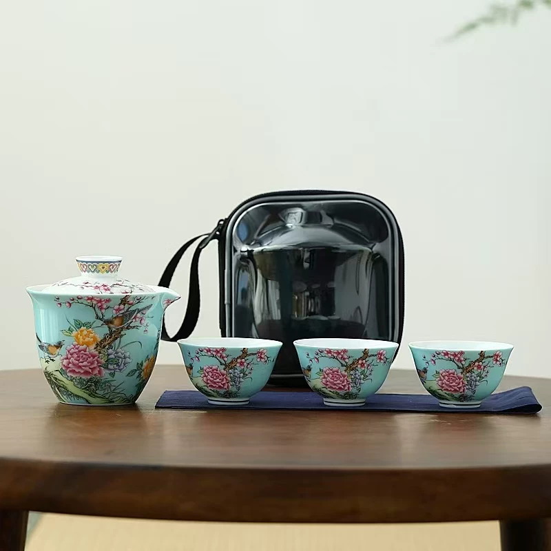 瓷语花香喜上眉梢珐琅彩快客茶具