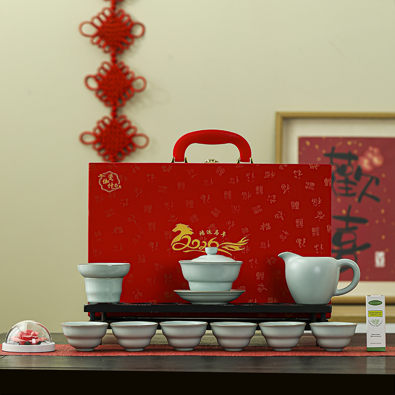 瓷伽什花开富贵汝窑茶具套组