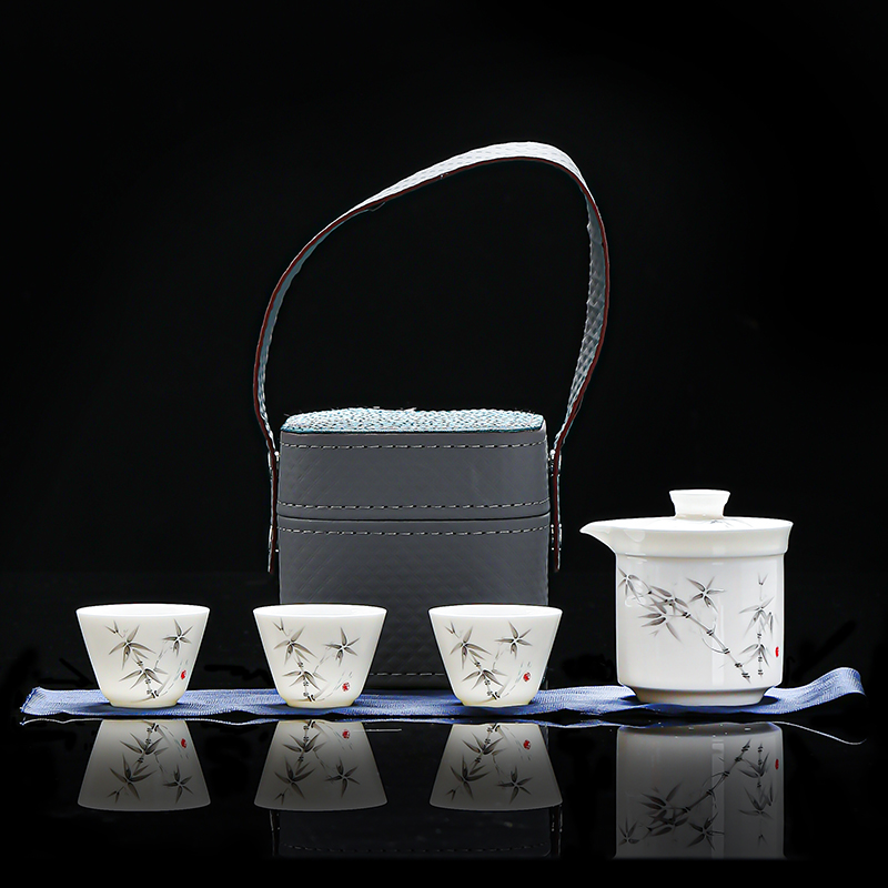 瓷伽什高风亮节羊脂玉旅行茶具