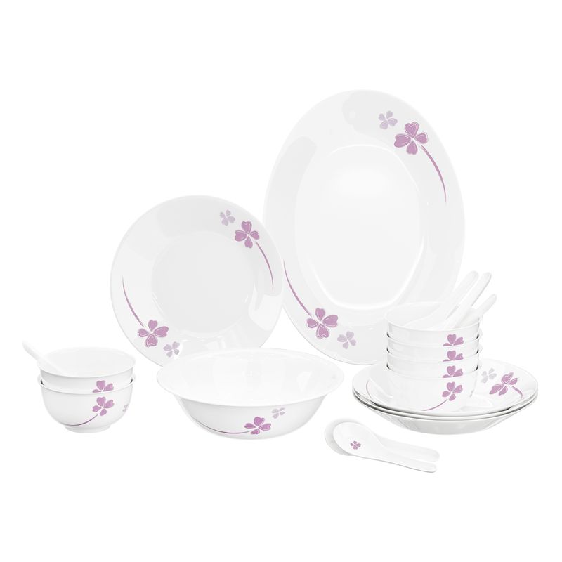 米技生活玻璃餐具套装紫色幸运草系列（十八件套）