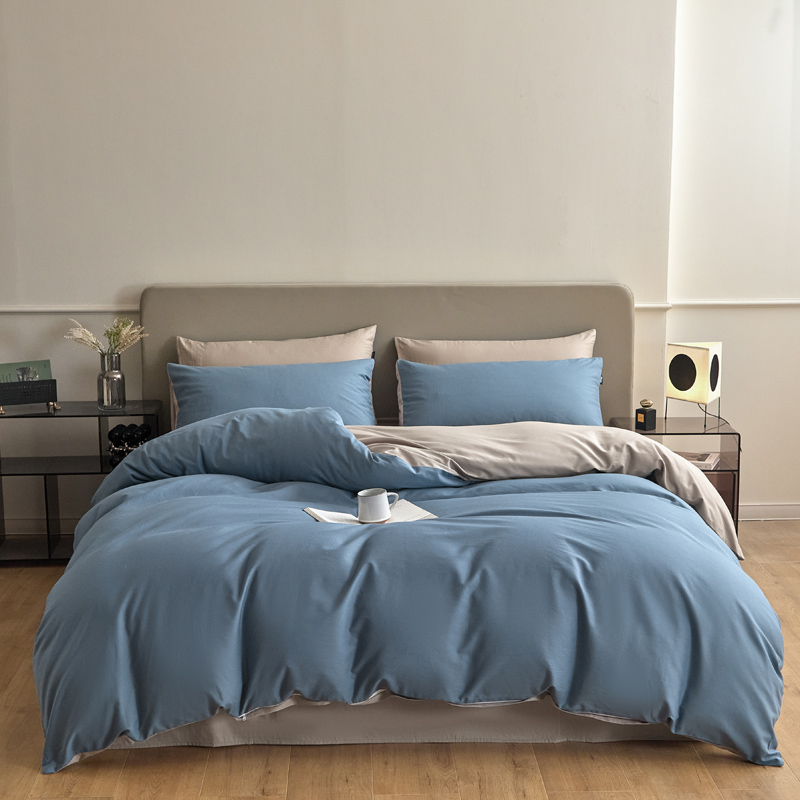 百丽安娜纯色极简全棉四件套-蓝灰