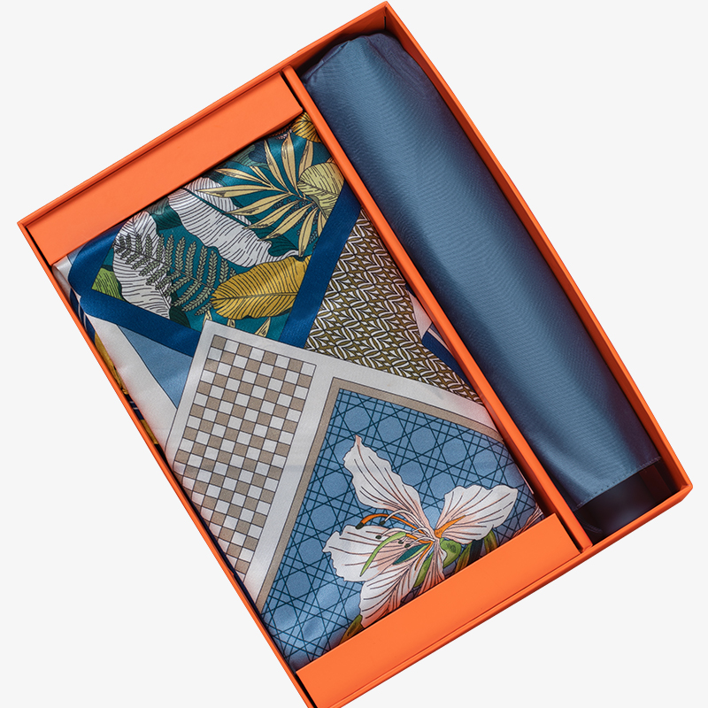 艾丝雅兰A-ZH2201薇薇安真丝方巾三折伞套装