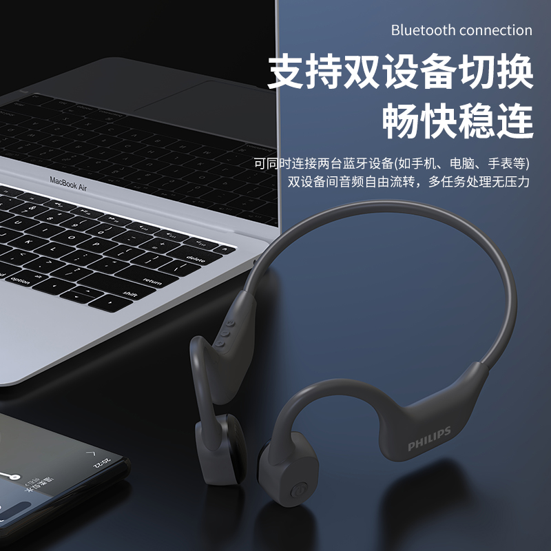 飞利浦骨传导蓝牙耳机TAA6609C（黑色白色）