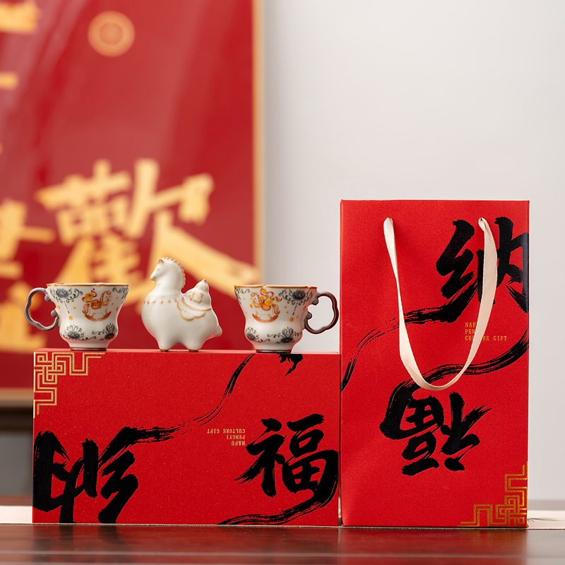 鹏翼纳福马上有钱双杯摆件