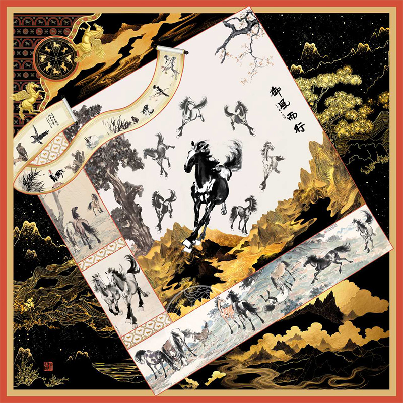 aurora系列御风而行·真丝斜纹绸马年大方巾礼盒节日女神节