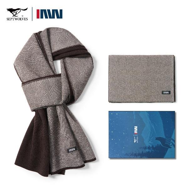 七匹狼秋冬季含羊毛围巾男士围脖礼盒645020-4