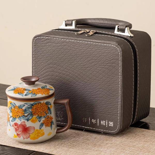 鹏翼金桂献鲤黄汝窑办公杯配收藏证书