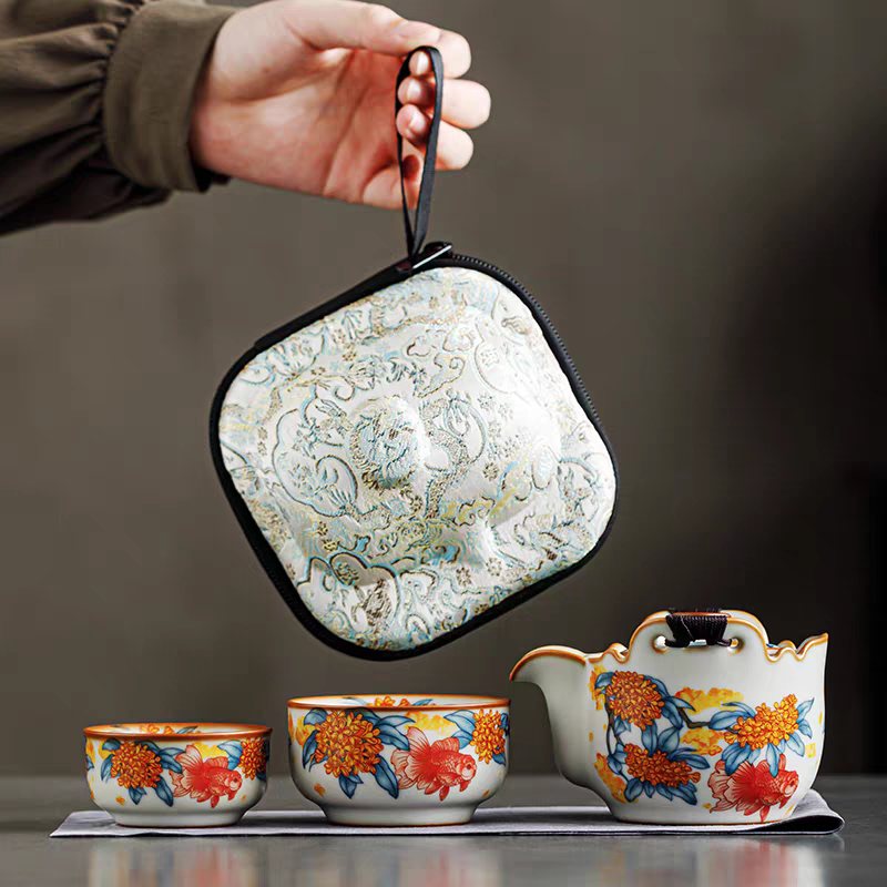 鹏翼金桂献鲤旅行茶具快客杯