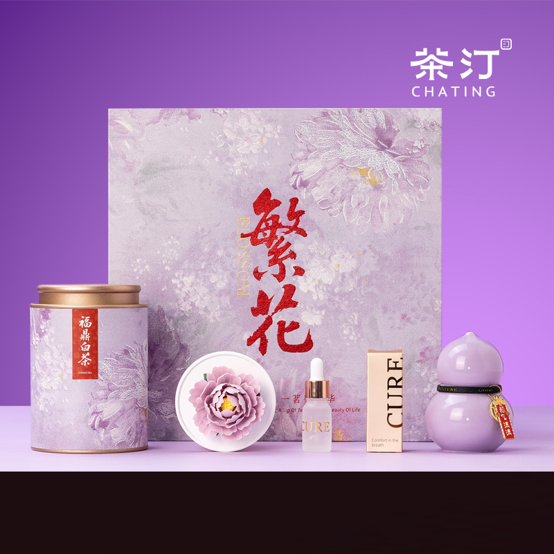 茶汀繁花非遗手捏花葫芦香薰白茶套装