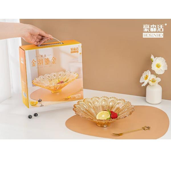 豪森活金羽鎏金果盘