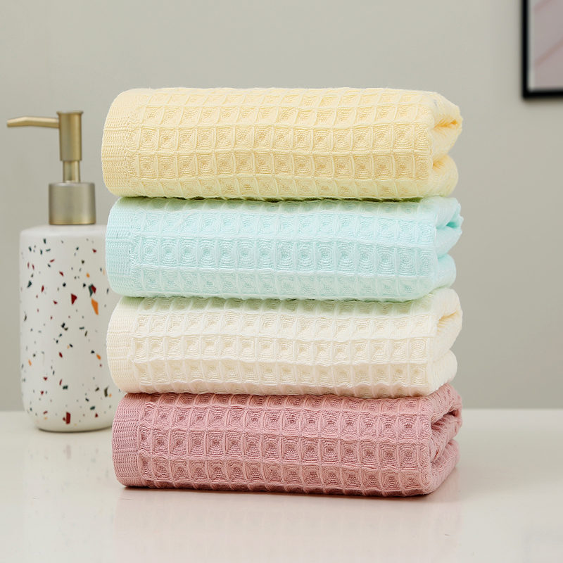 生活元素华夫格全棉毛巾四条装M-401A（粉+黄+蓝+灰）