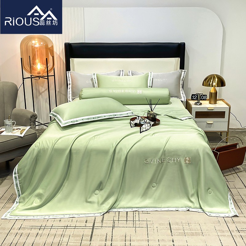 蕊丝坊家纺轻奢刺绣数码拼角夏被四件套