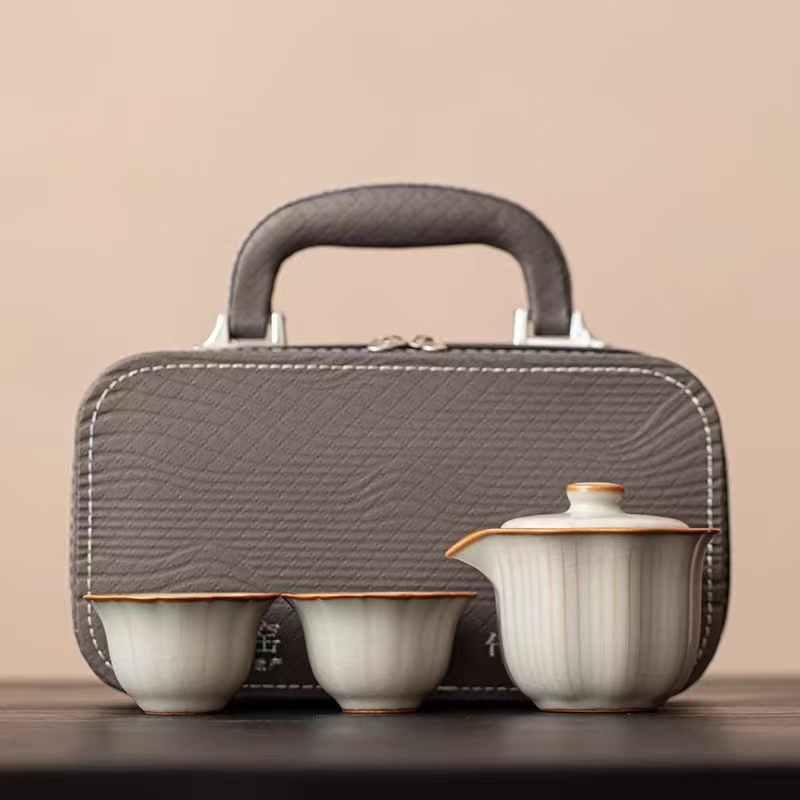 鹏翼亚黄汝窑旅行茶具