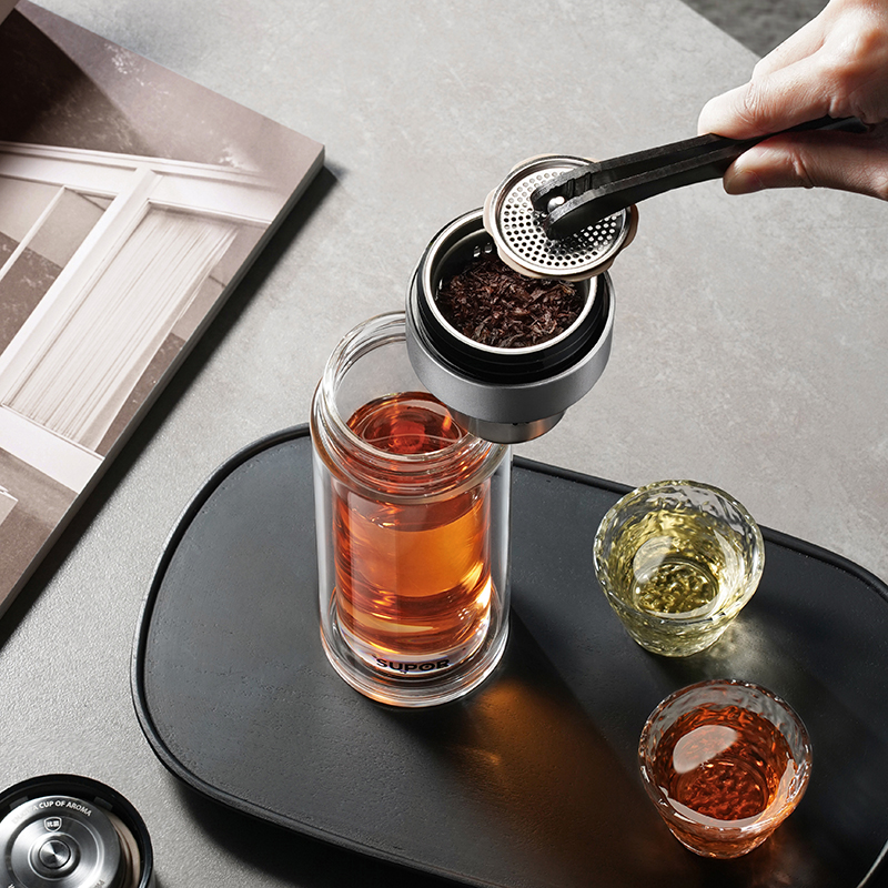 苏泊尔一指秒开茶水分离玻璃杯