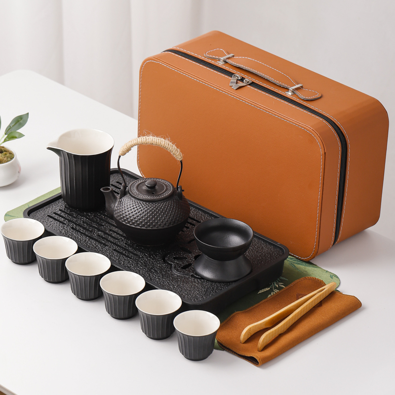 鹏翼黑陶陆宝茶盘旅行茶具套装