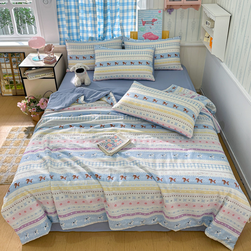 花花公子-家纺-泡芙双层纱亲肤夏被夏凉被四件套