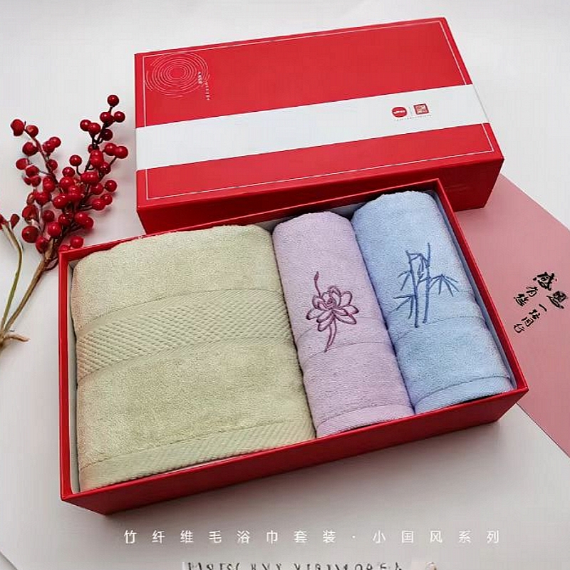 竹纤维小国风毛浴巾三件套礼盒