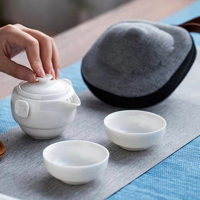 鹏翼特级羊脂玉瓷快客套装户外踏青