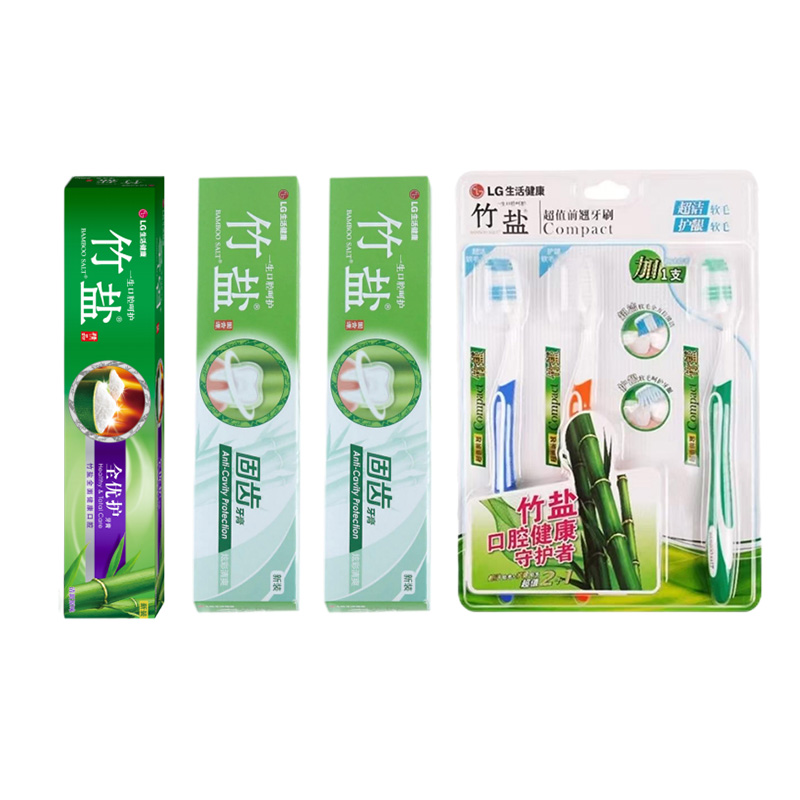 竹盐全优护牙膏120g+固齿源115gx2+超值牙刷3支装