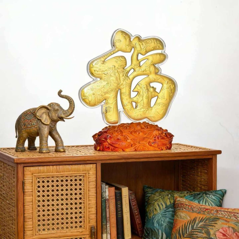 聚运鑫福到家黄金画摆件大气礼品