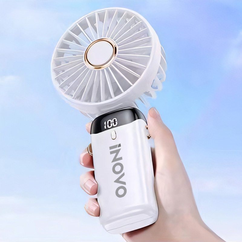 爱尔沃手持折叠小风扇5档调节数显电量