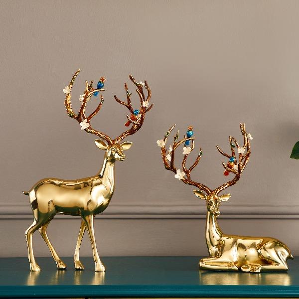 花鸟鹿黄铜客厅电视柜摆件乔迁家居礼品