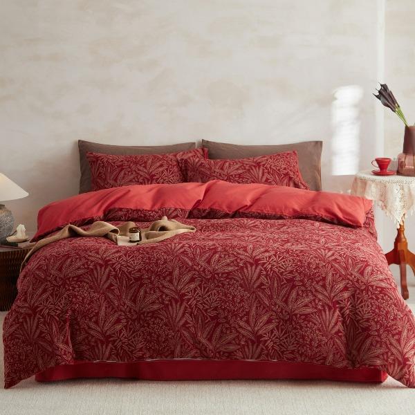 <赫兰希>全棉提花加厚磨毛四件套-红馥