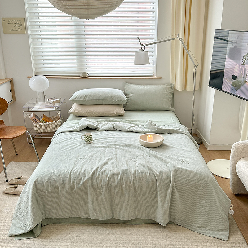 生活元素绿密条色织全棉夏被(1.5M)SZ-3018B