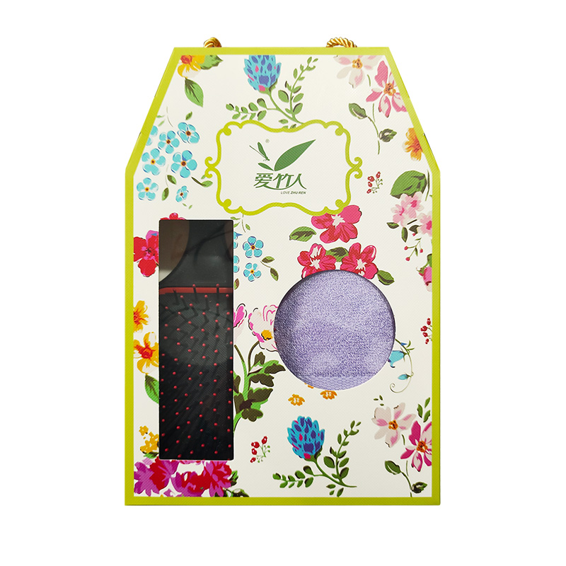 爱竹人竹纤维迷你毛巾黑色气垫梳2件套C03