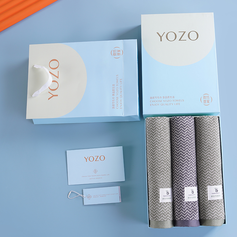 优竹世家竹纤维色织毛巾三条装节日福利会员商务积分礼-竹纹-3