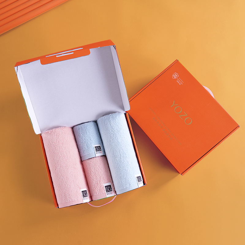 优竹世家纯棉超柔2毛巾2方巾组合套装-，棉花糖-4