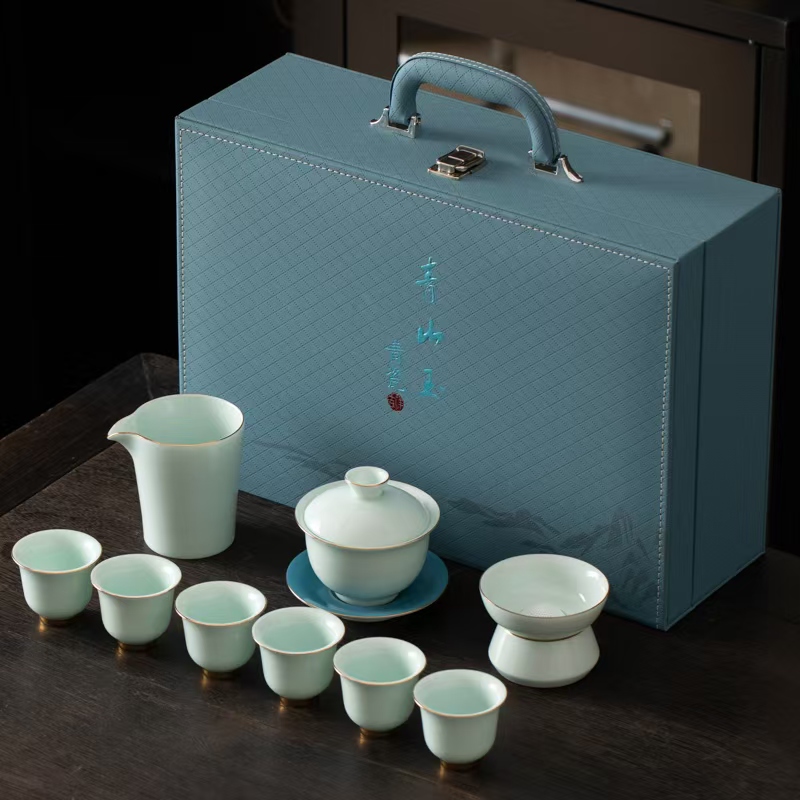 鹏翼端午节青山玉盖碗描金茶具套装