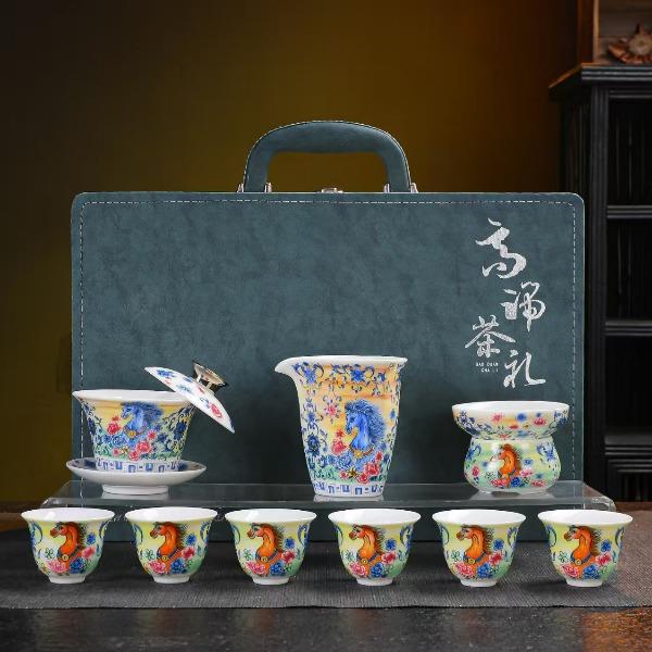 瓷语花香珐琅彩羊脂玉礼品茶具套装