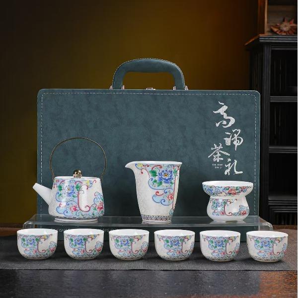瓷语花香描金富贵牡丹礼品茶具套装