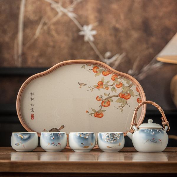 尾桥下窑窑变故宫文创粗陶茶具套装常乐六件套会议礼品节日赠品