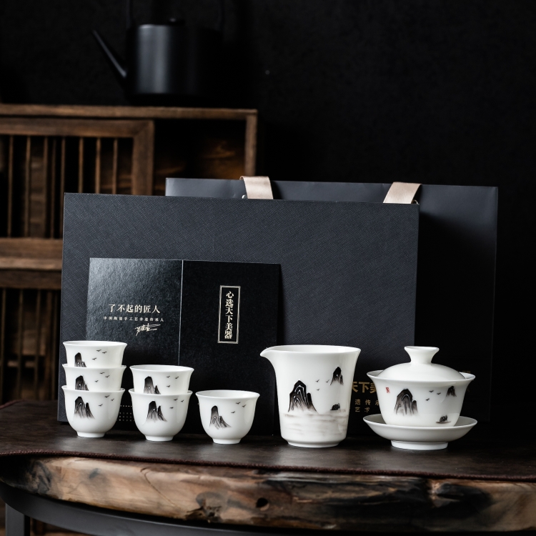 乐山手绘盖碗功夫茶具套装