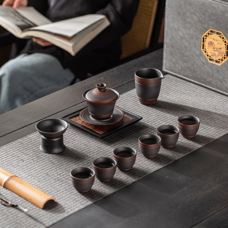 紫陶茶具10件套（盖碗）