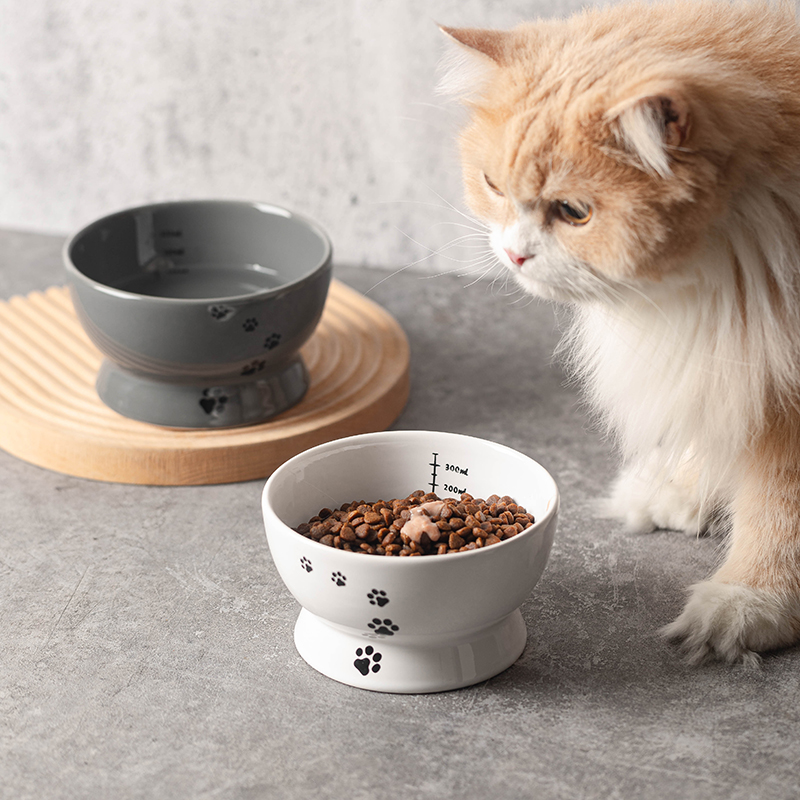 漫沃星系平口陶瓷猫碗MC-WW601白色