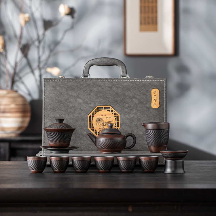 紫陶茶具11件套（盖碗+茶壶）