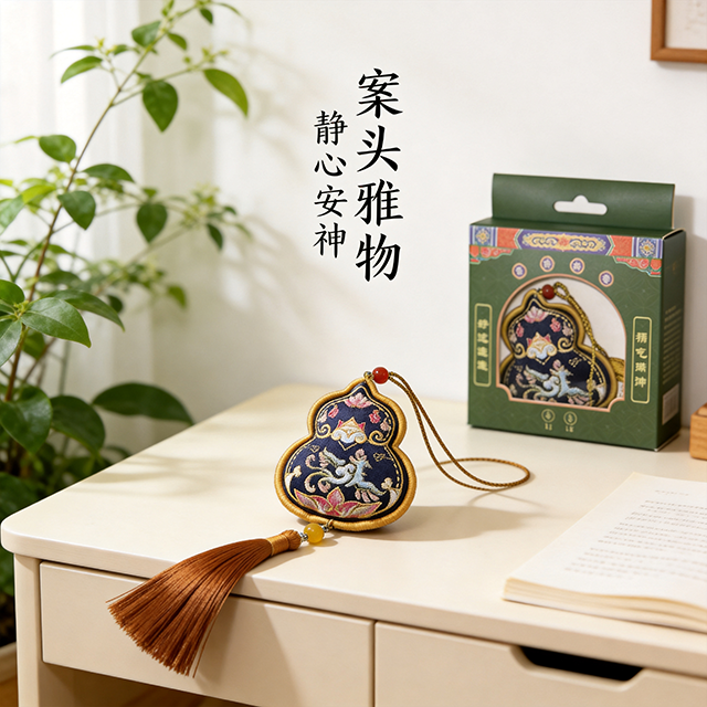 宫礼故宫文创端午节福禄平安立体刺绣蓝色车载挂件随身香囊中国风