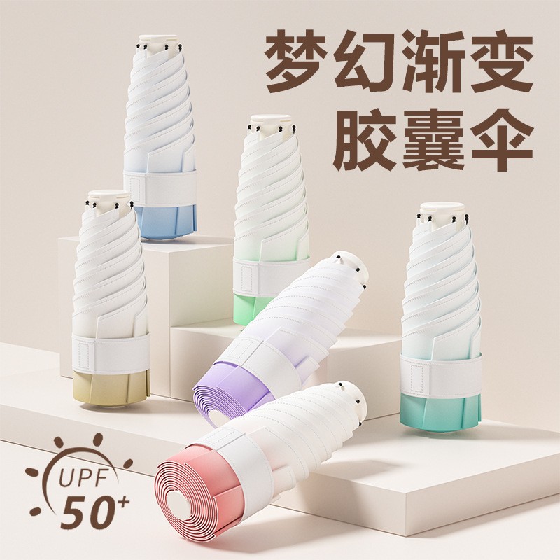 美立方拉环渐变色五折伞X510