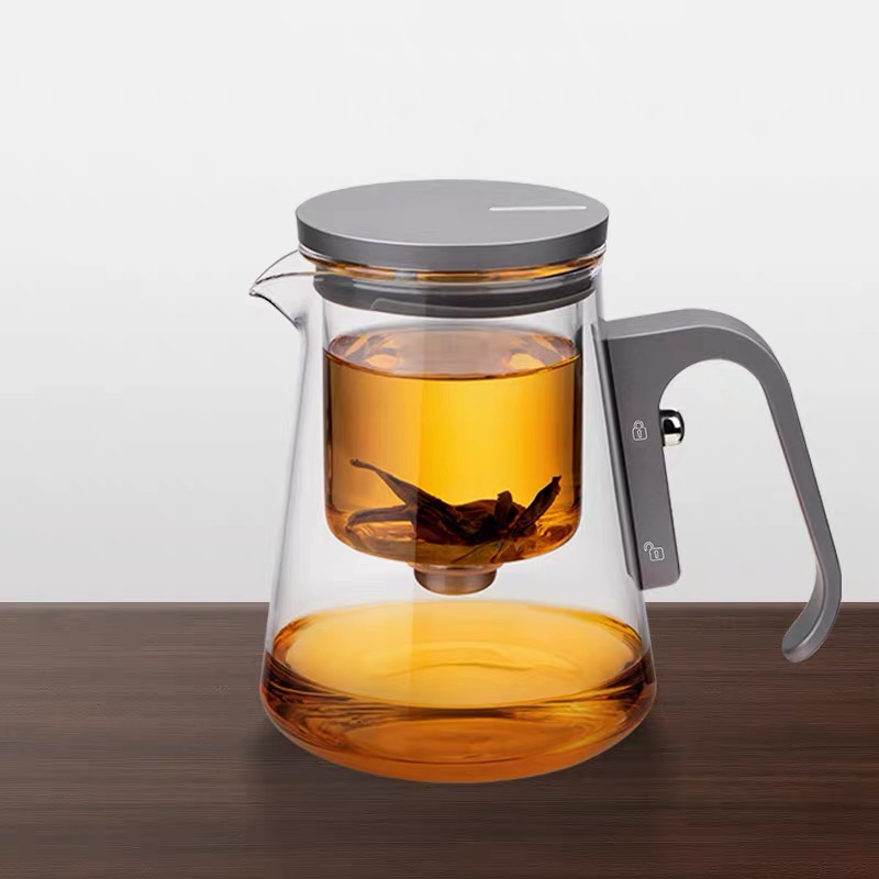 尚明邦田无杆磁吸泡茶壶飘逸杯一键过滤茶水分离杯800mL银色