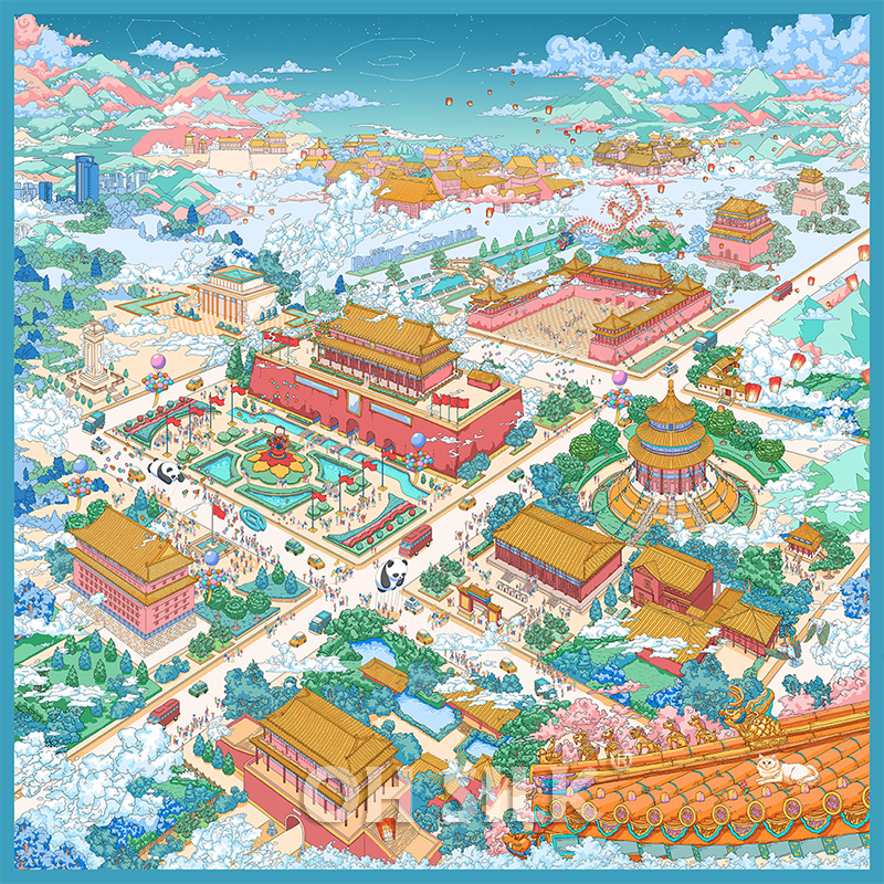 奥罗拉OHSILK系列城市文创丝巾北京礼物城市故事中轴线