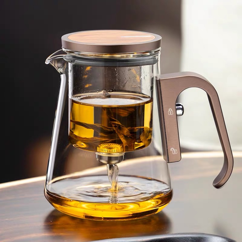 尚明邦田无杆磁吸泡茶壶飘逸杯一键过滤茶水分离杯800mL棕色